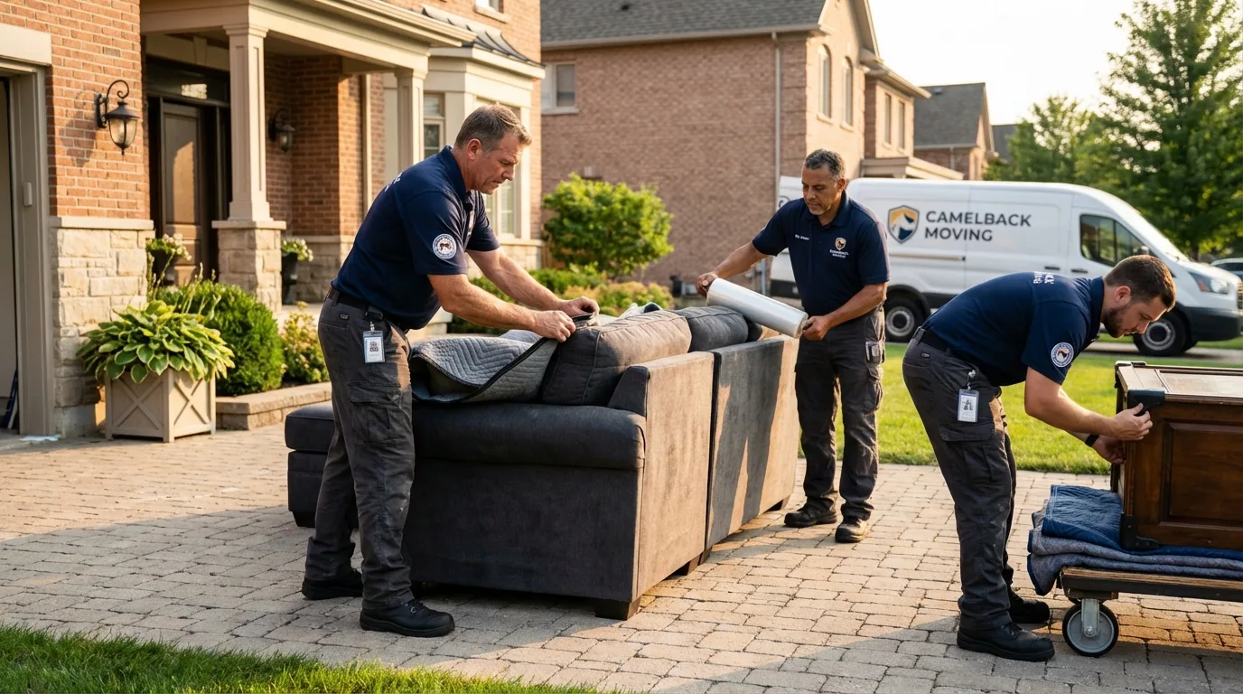 Large estate moving crew wrapping furniture in Hampden, MA